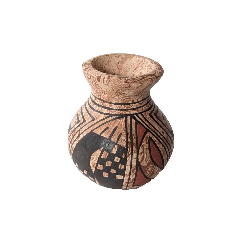 Miniature Mata Ortiz Seed Pot Polychrome on Marbled Clay Signed‎ Vintage Mexican